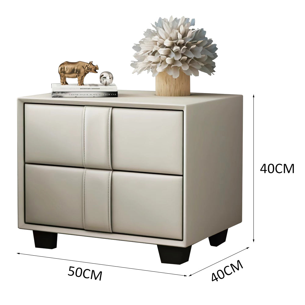 LIVARA NT1024 Modern Minimalist Style Upholstered MDF Bedside Table Small Side Cabinet - White