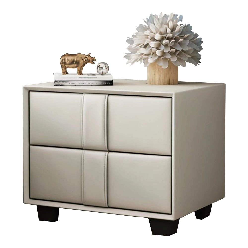 LIVARA NT1024 Modern Minimalist Style Upholstered MDF Bedside Table Small Side Cabinet - White
