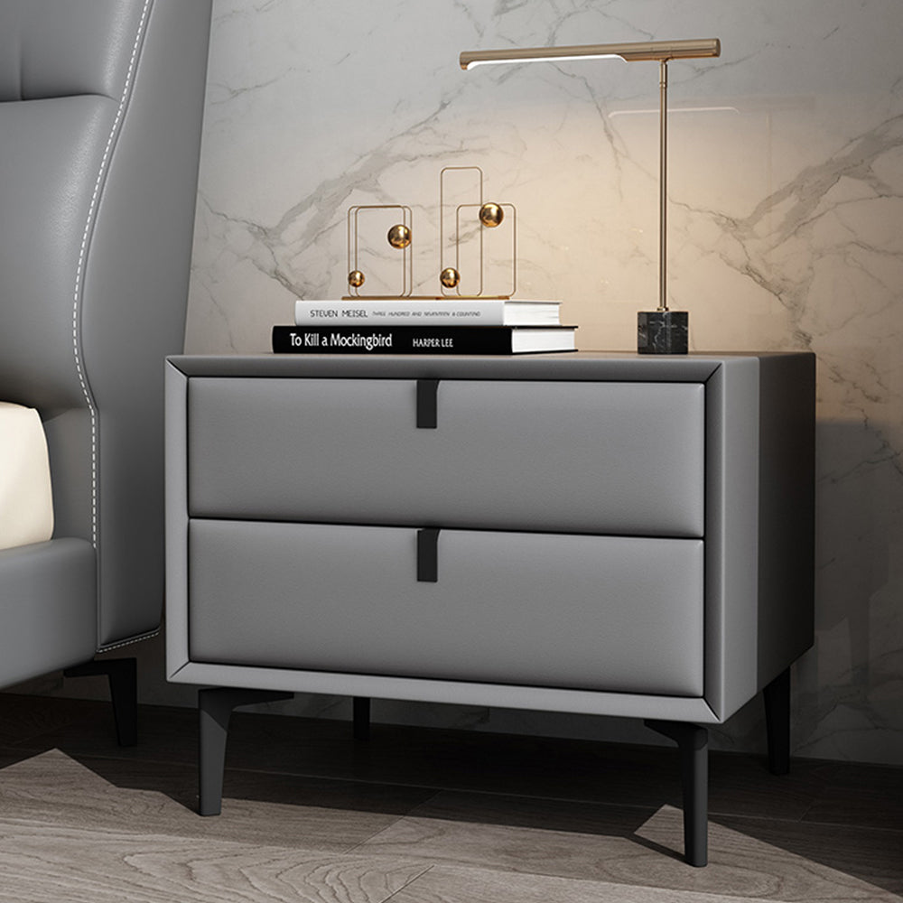 LIVARA NT1025 Modern Style Faux Leather-Wrapped MDF Bedside Table Small Side Cabinet - Grey