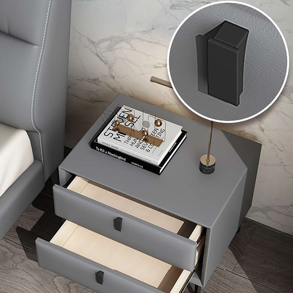LIVARA NT1025 Modern Style Faux Leather-Wrapped MDF Bedside Table Small Side Cabinet - Grey