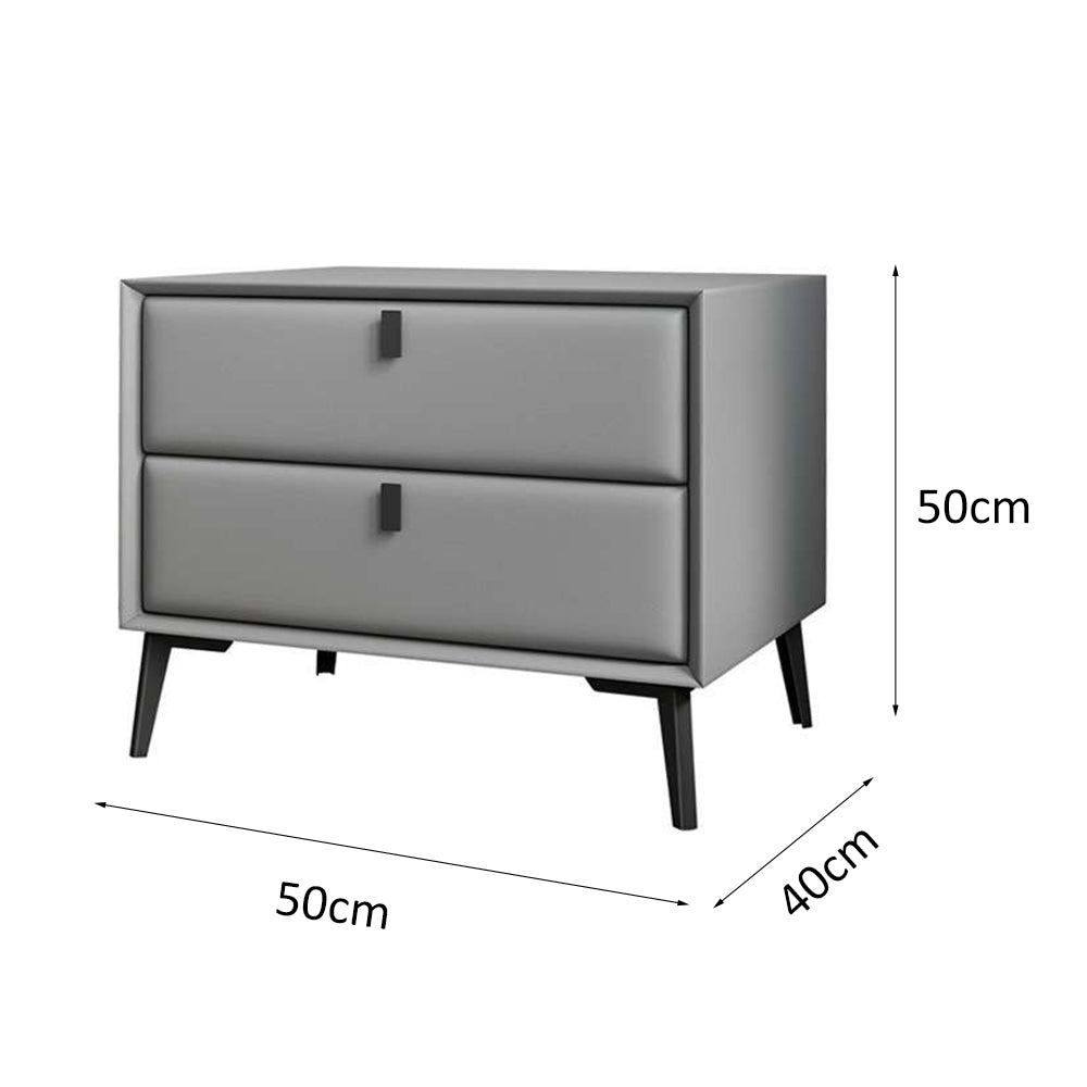 LIVARA NT1025 Modern Style Faux Leather-Wrapped MDF Bedside Table Small Side Cabinet - Grey