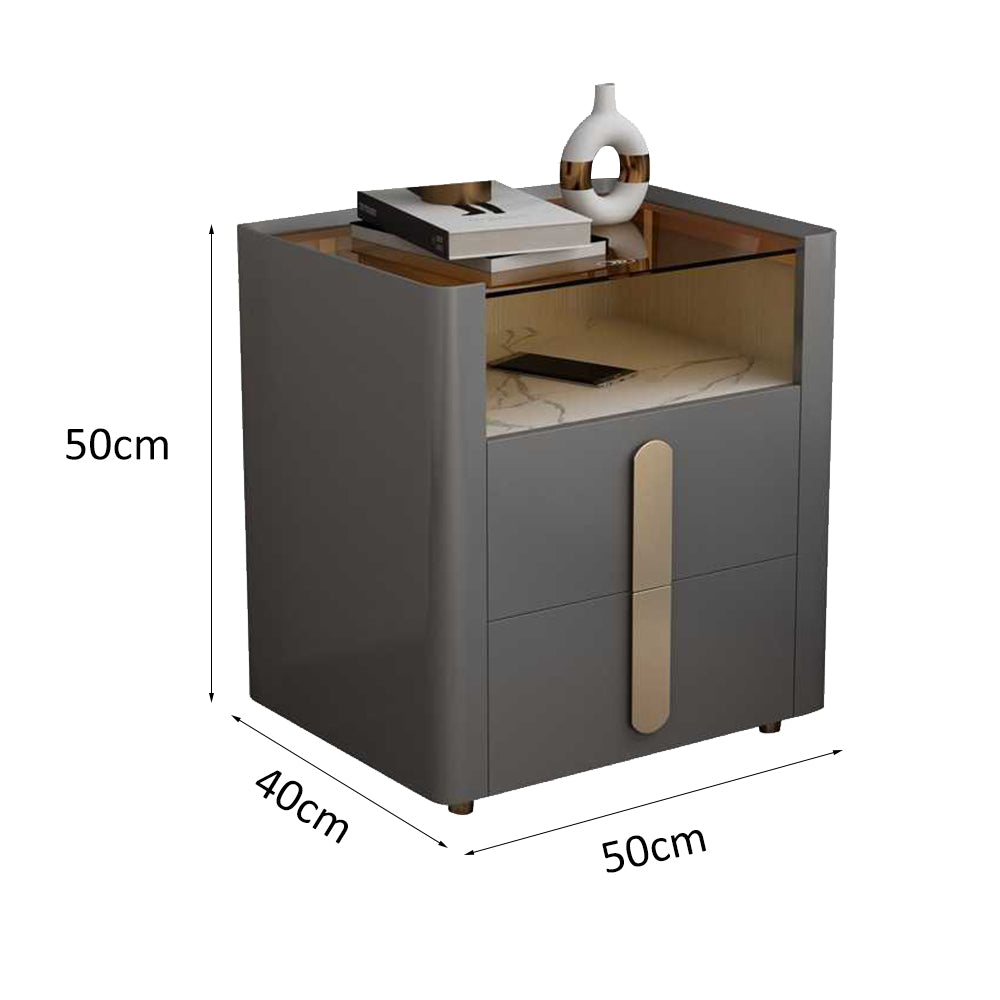 LIVARA NT1027 Modern Luxury Style Solid Wood Bedside Table  With Glass Top Small Side Cabinet