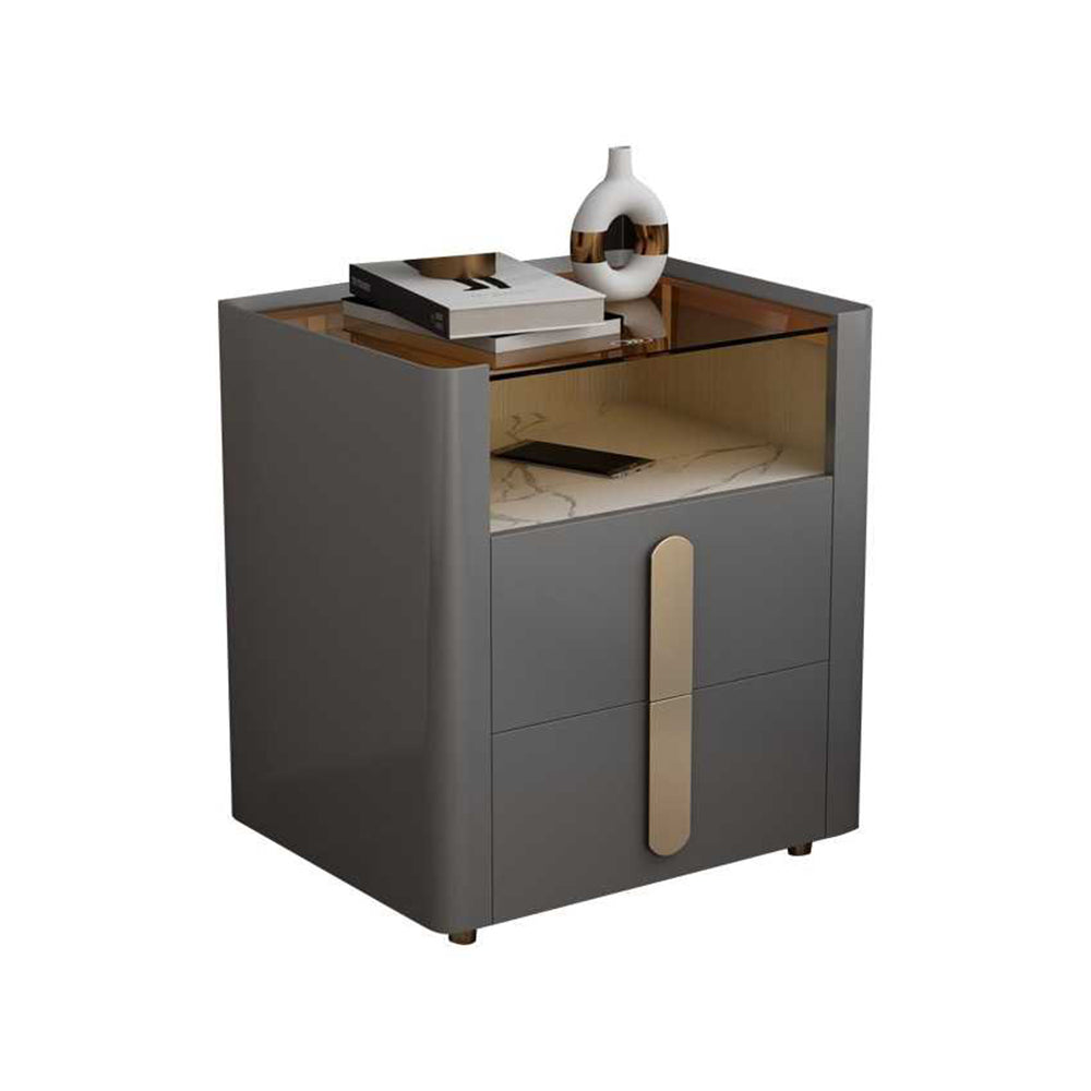 LIVARA NT1027 Modern Luxury Style Solid Wood Bedside Table  With Glass Top Small Side Cabinet