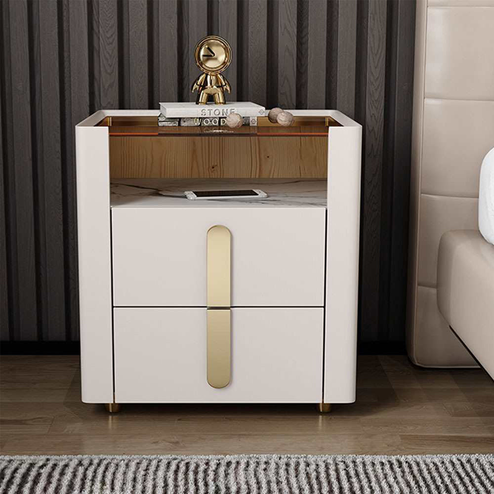 LIVARA NT1027 Modern Luxury Style Solid Wood Bedside Table  With Glass Top Small Side Cabinet
