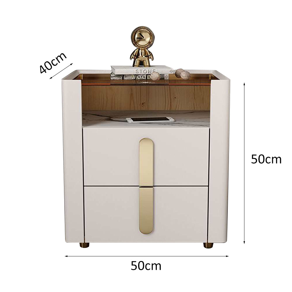 LIVARA NT1027 Modern Luxury Style Solid Wood Bedside Table  With Glass Top Small Side Cabinet