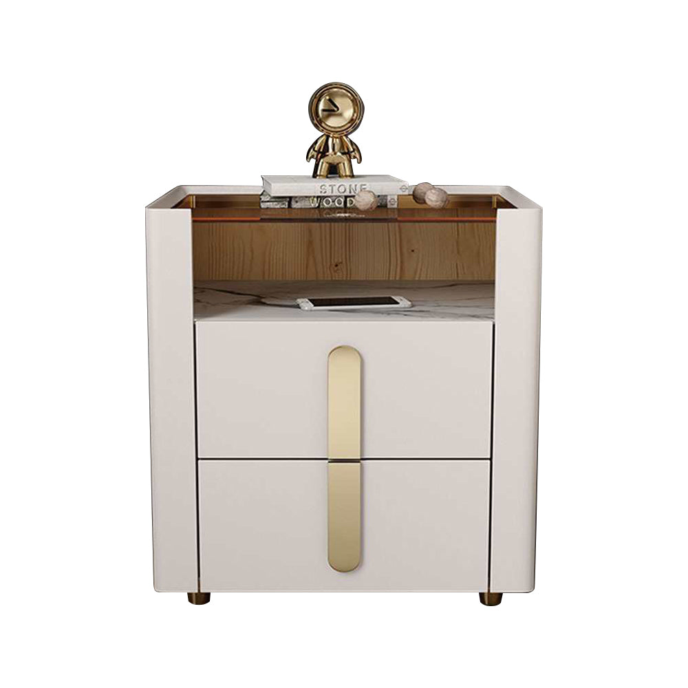 LIVARA NT1027 Modern Luxury Style Solid Wood Bedside Table  With Glass Top Small Side Cabinet