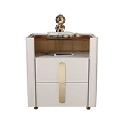 LIVARA NT1027 Modern Luxury Style Solid Wood Bedside Table  With Glass Top Small Side Cabinet