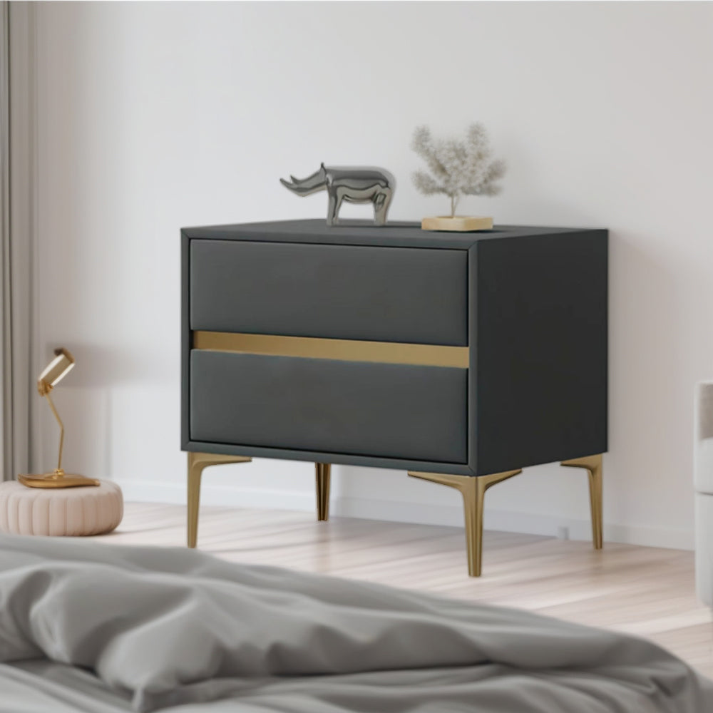 LIVARA NT1030 Modern Luxury Style Solid Wood Bedside Table / Faux Leather Side Table