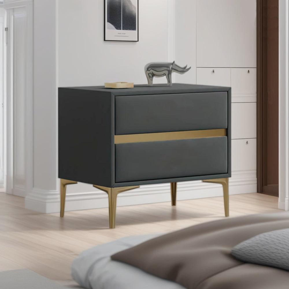 LIVARA NT1030 Modern Luxury Style Solid Wood Bedside Table / Faux Leather Side Table