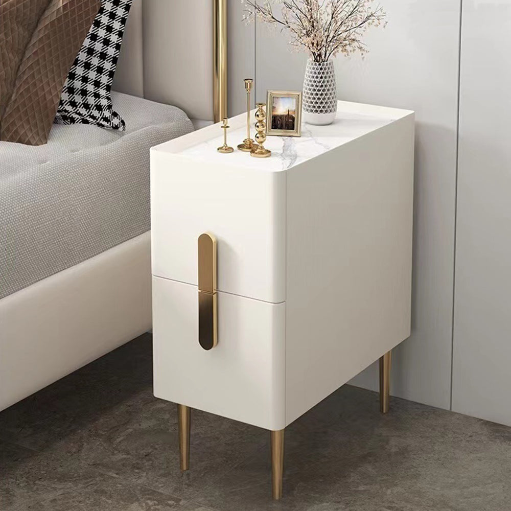 LIVARA NT1032 Modern Luxury Style MDF Mini Size Bedside Table With Sintered Stone Top / Small Side Table