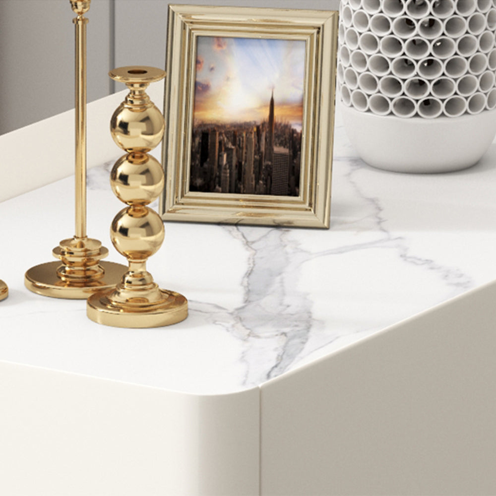 LIVARA NT1032 Modern Luxury Style MDF Mini Size Bedside Table With Sintered Stone Top / Small Side Table