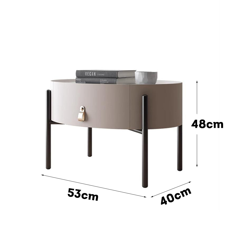 LIVARA NT1033 Minimalist Style Oval Bedside Table With Sintered Stone Top / Small Side Table