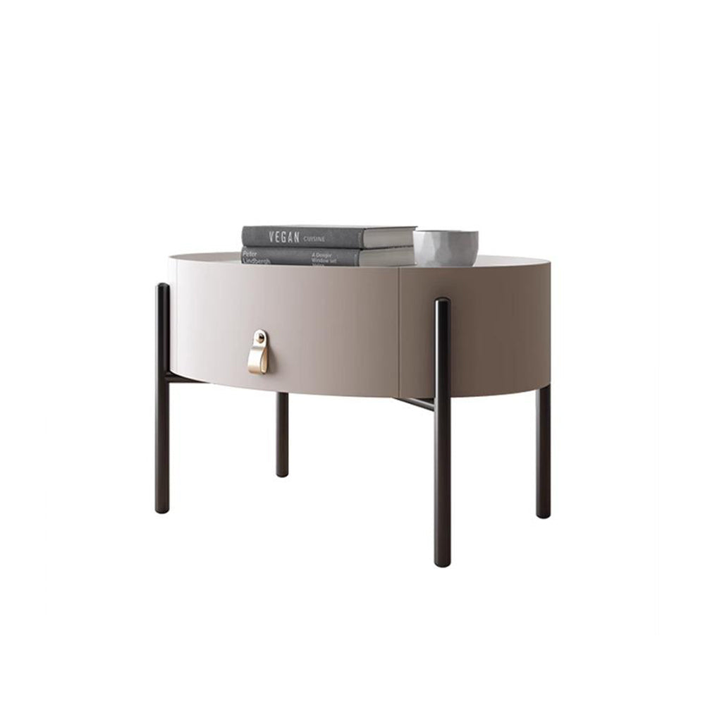 LIVARA NT1033 Minimalist Style Oval Bedside Table With Sintered Stone Top / Small Side Table