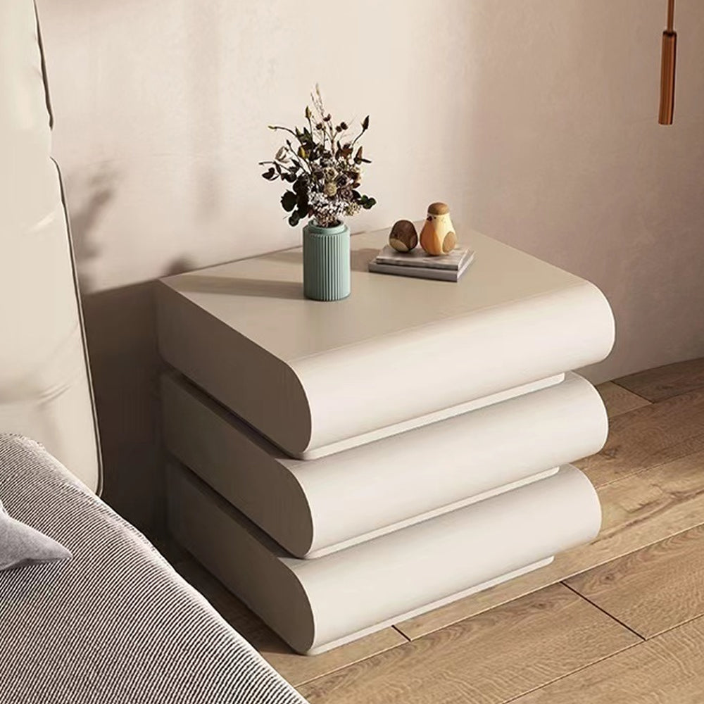 LIVARA NT1035 Cream Faux Leather Solid Pine Wood Drawer Bedside Table