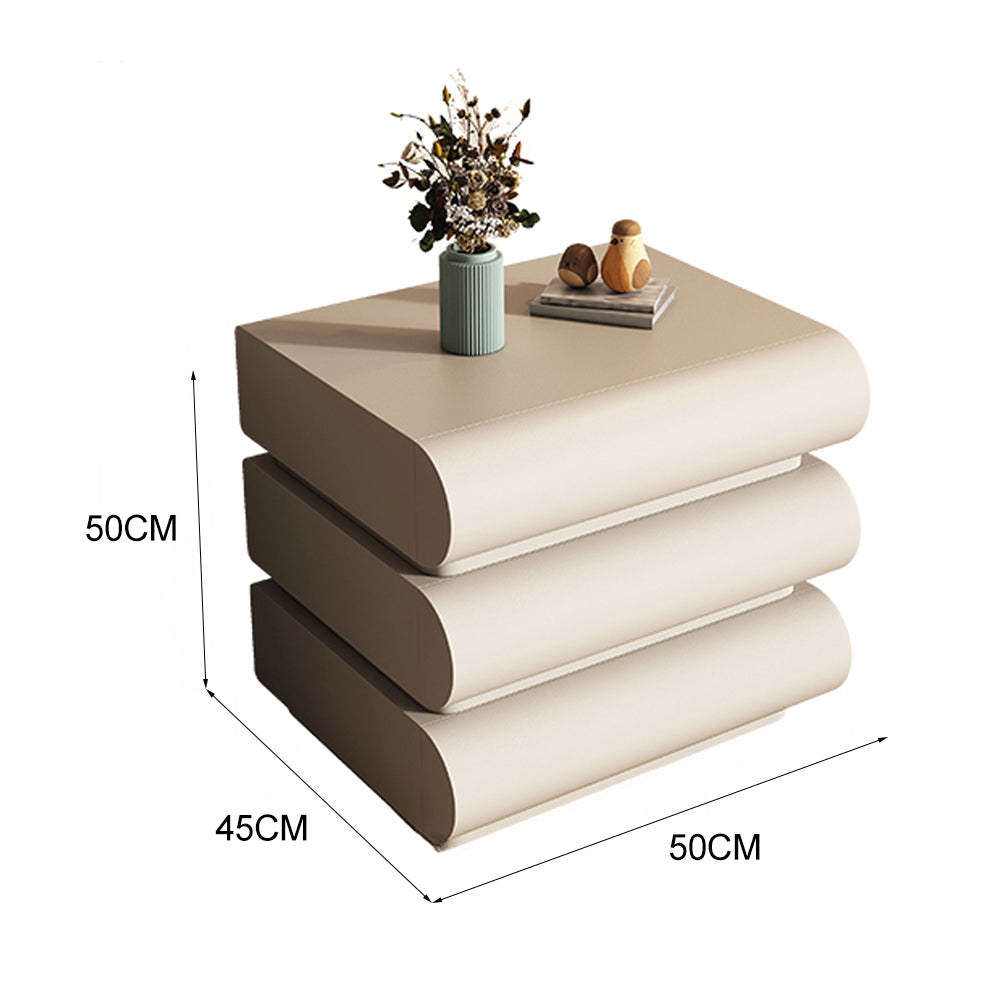 LIVARA NT1035 Cream Faux Leather Solid Pine Wood Drawer Bedside Table