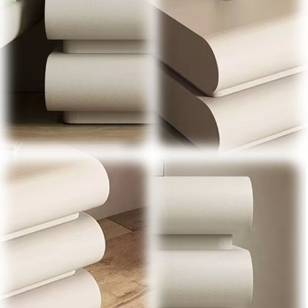 LIVARA NT1035 Cream Faux Leather Solid Pine Wood Drawer Bedside Table