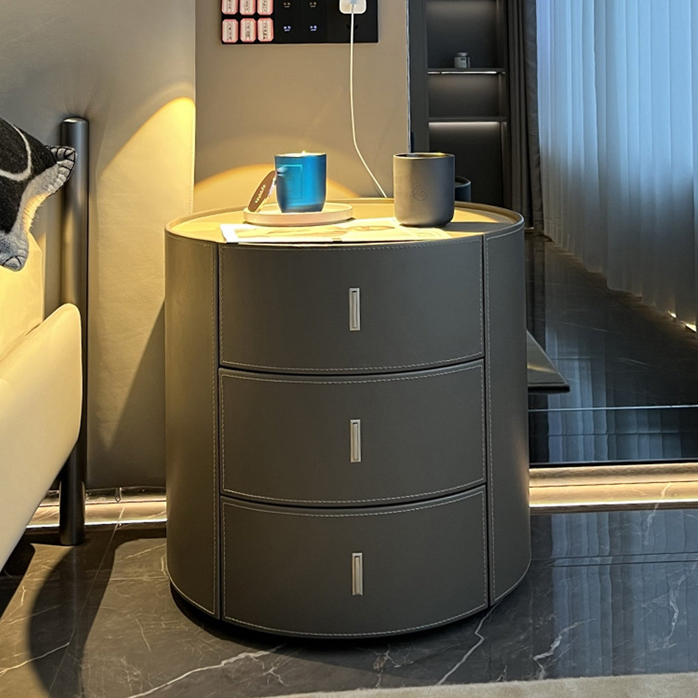 LIVARA NT1073 Saddle Leather Solid Wood Three-Drawer Bedside Table