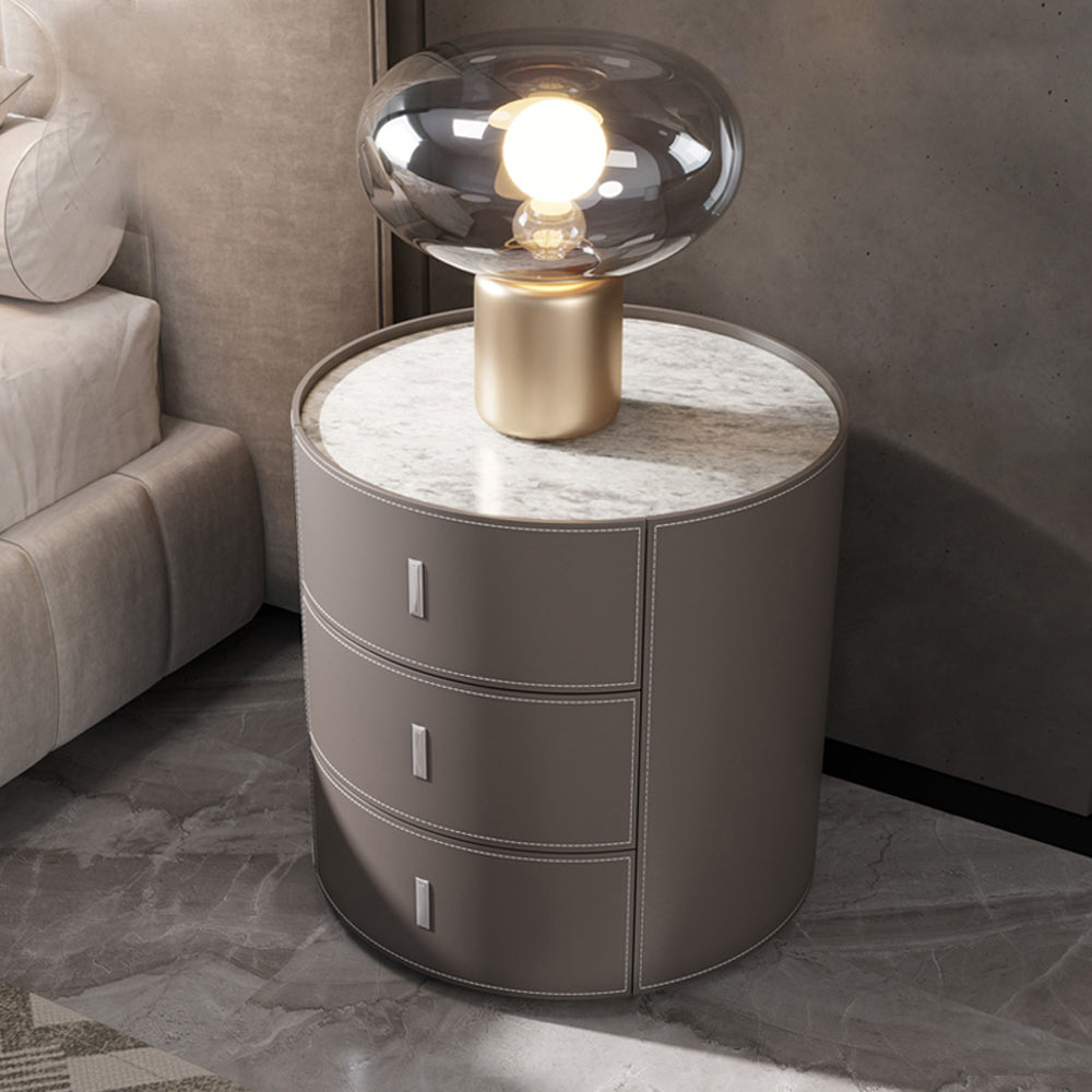 LIVARA NT1073 Saddle Leather Solid Wood Three-Drawer Bedside Table