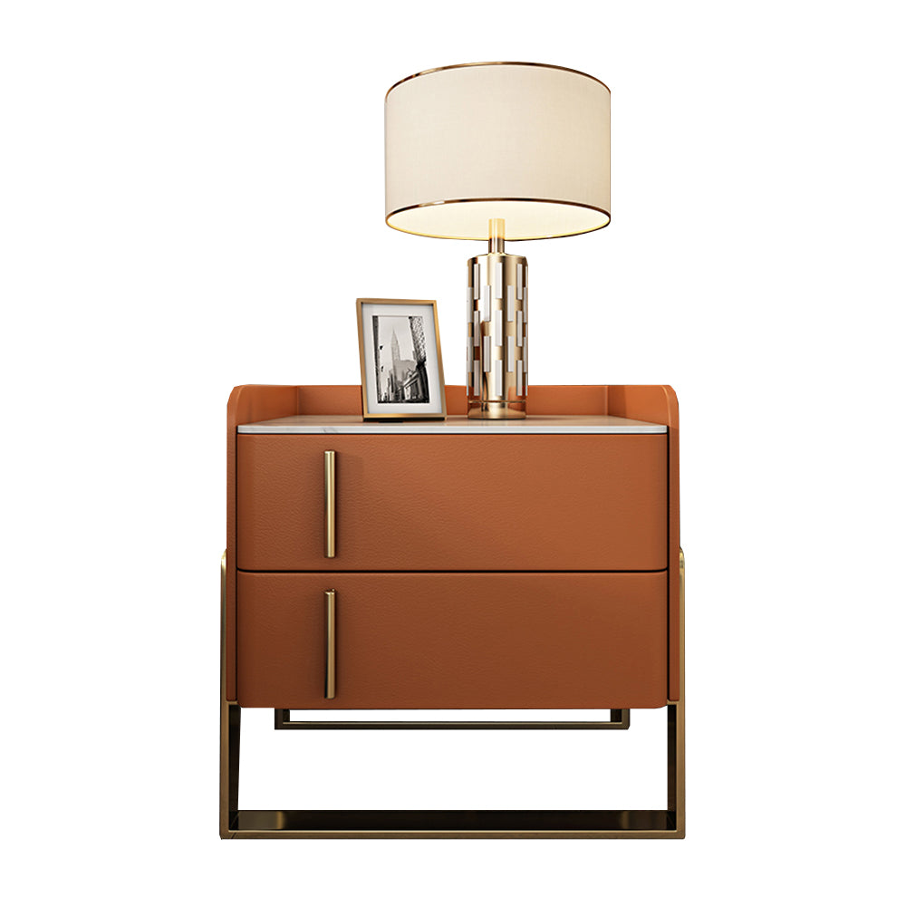 LIVARA NT1074 Modern Style Solid Wood Bedside Table with Sintered Stone Top - Orange