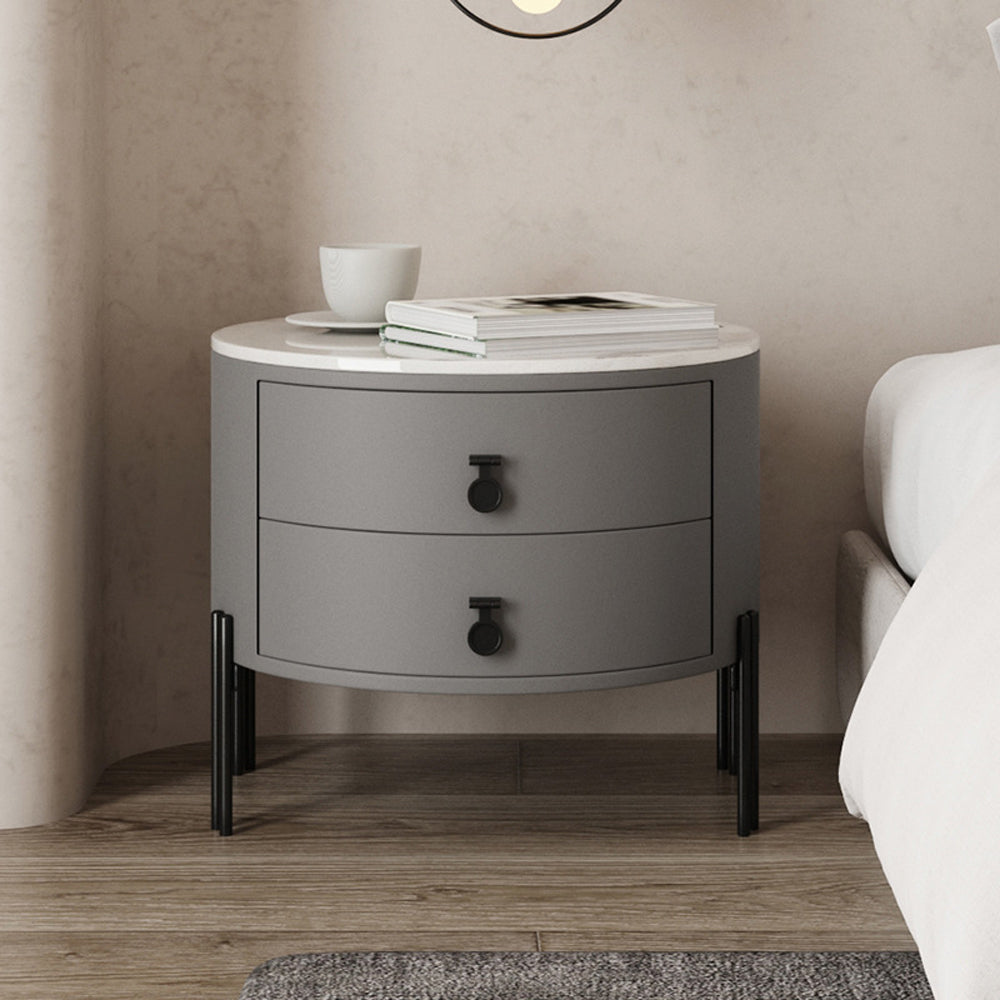 LIVARA NT1077 Plywood Slate Solid Wood Drawer Bedside Table-Gray