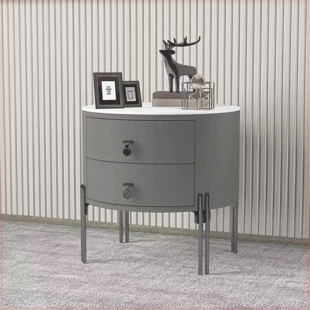 LIVARA NT1077 Plywood Slate Solid Wood Drawer Bedside Table-Gray
