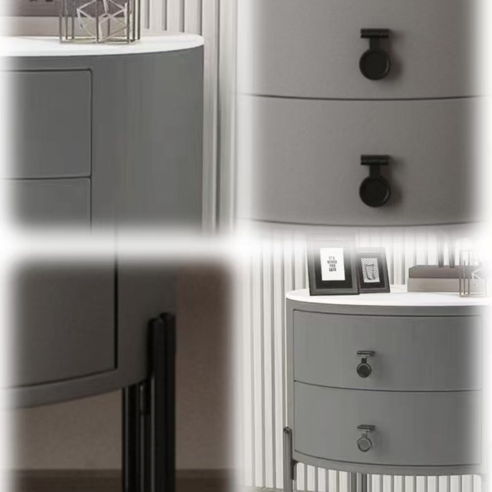 LIVARA NT1077 Plywood Slate Solid Wood Drawer Bedside Table-Gray