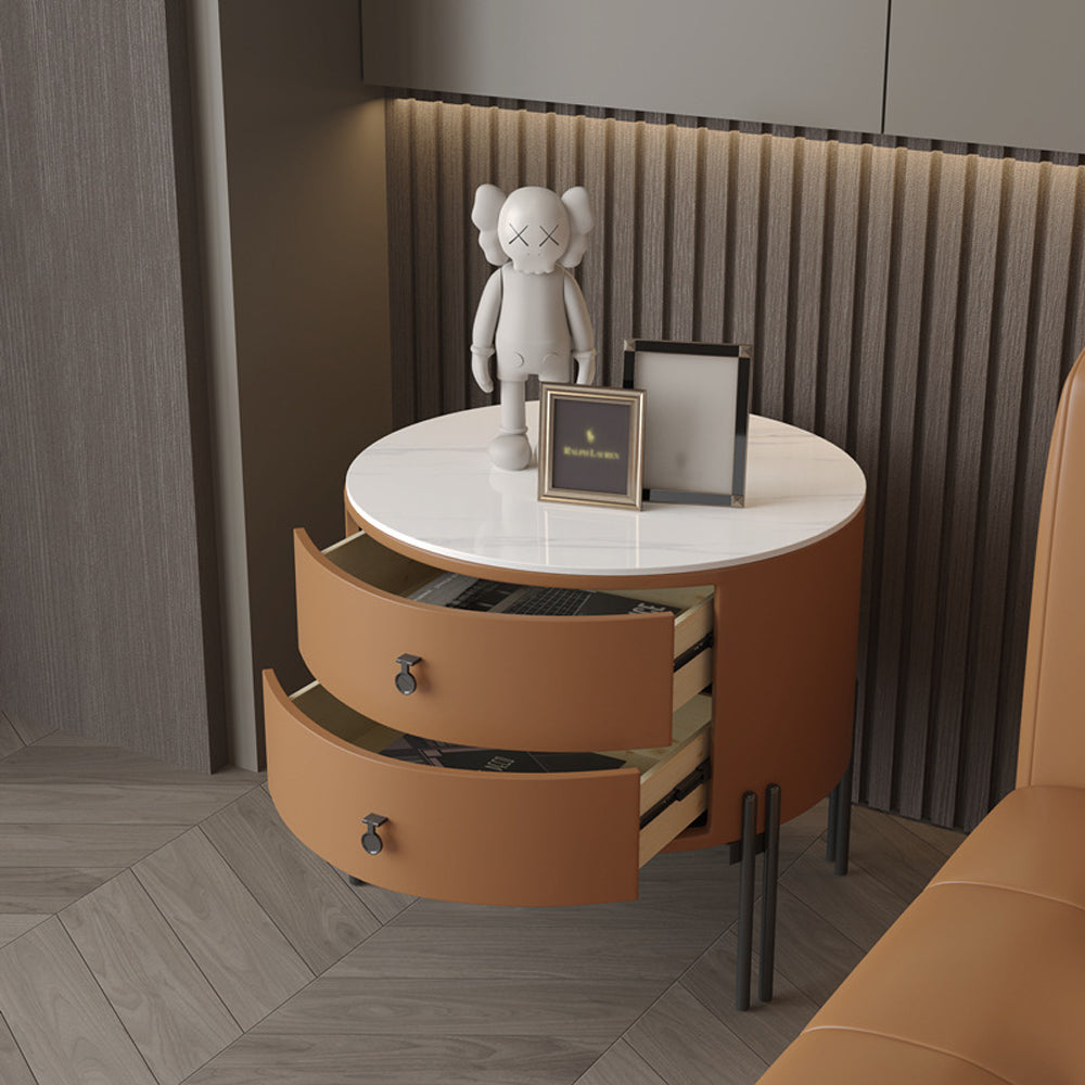 LIVARA NT1077 Plywood Slate Solid Wood Drawer Bedside Table-Orange