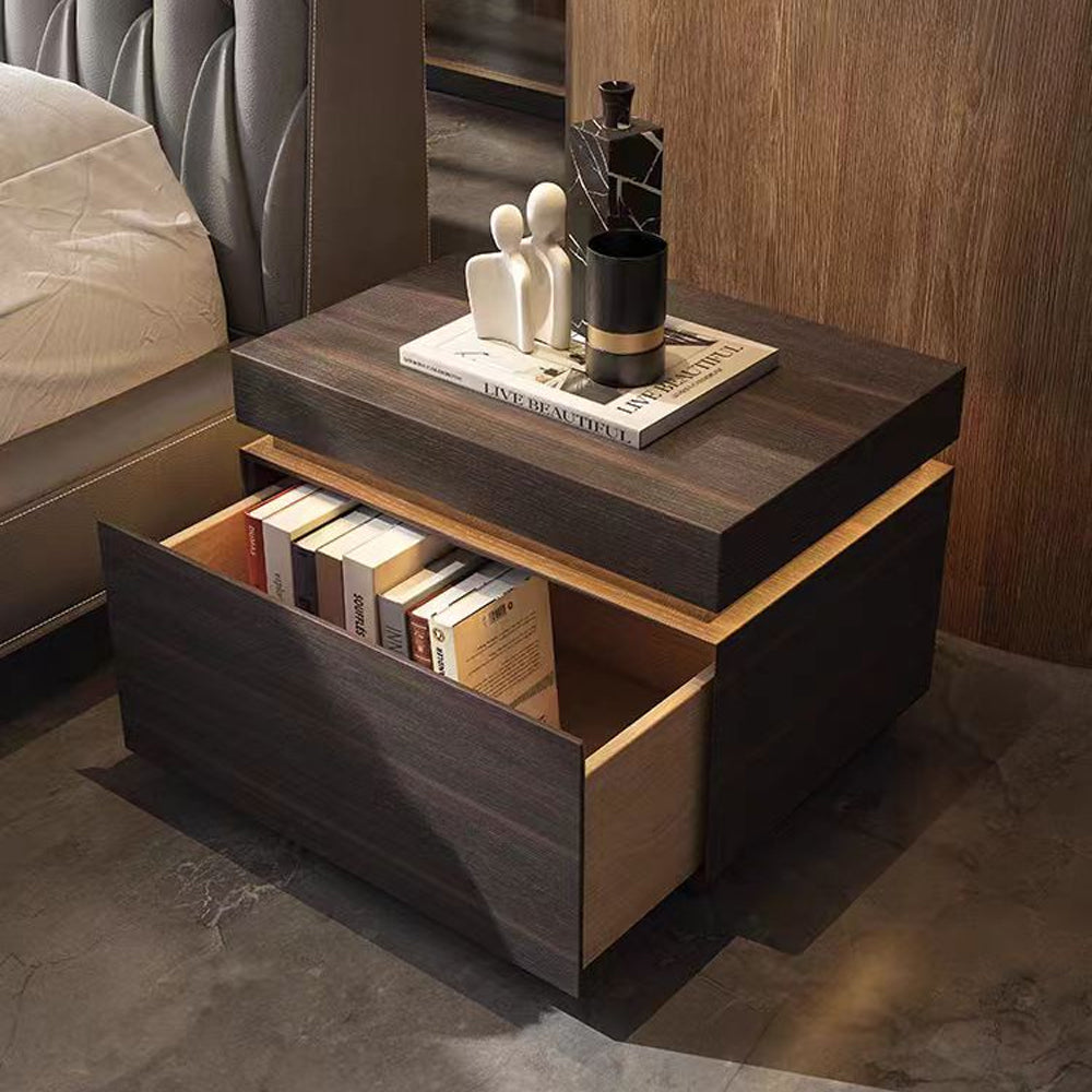 LIVARA NT1393 Eco-Friendly Board Wood Veneer Drawer LED Light Bedside Table