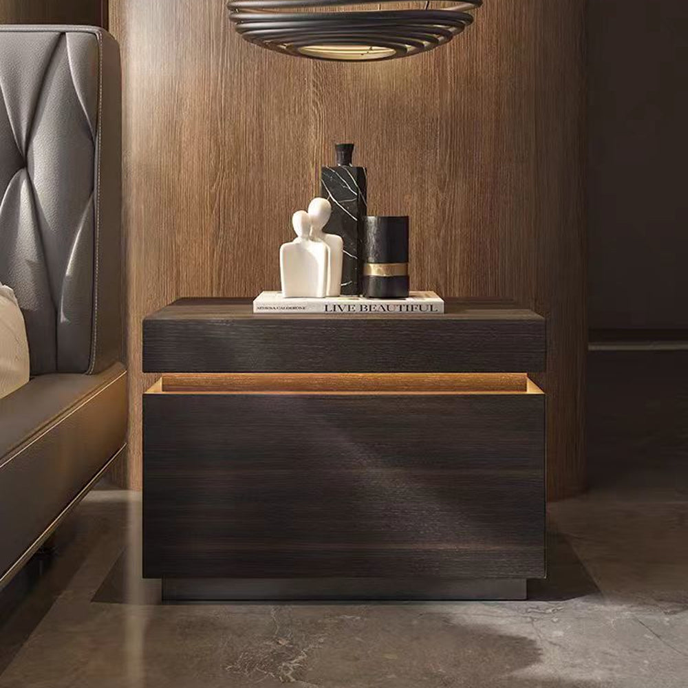 LIVARA NT1393 Eco-Friendly Board Wood Veneer Drawer LED Light Bedside Table