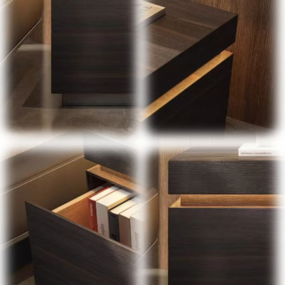 LIVARA NT1393 Eco-Friendly Board Wood Veneer Drawer LED Light Bedside Table