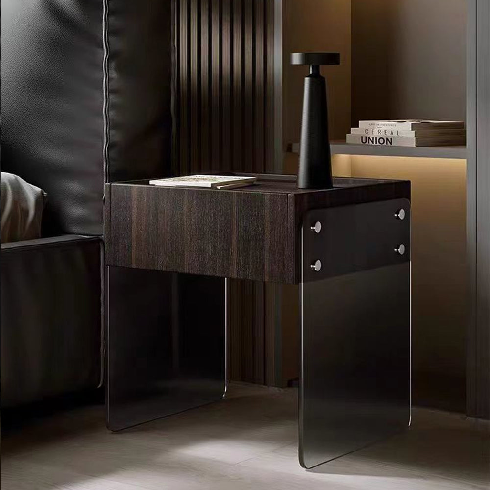 LIVARA NT1394 Eco-Friendly Board Wood Veneer Drawer Acrylic Panel Bedside Table