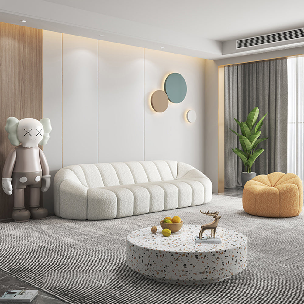 LIVARA SM1001 240cm Length Lamb Fleece Fabric Sofa Solid Wood Frame - Beige