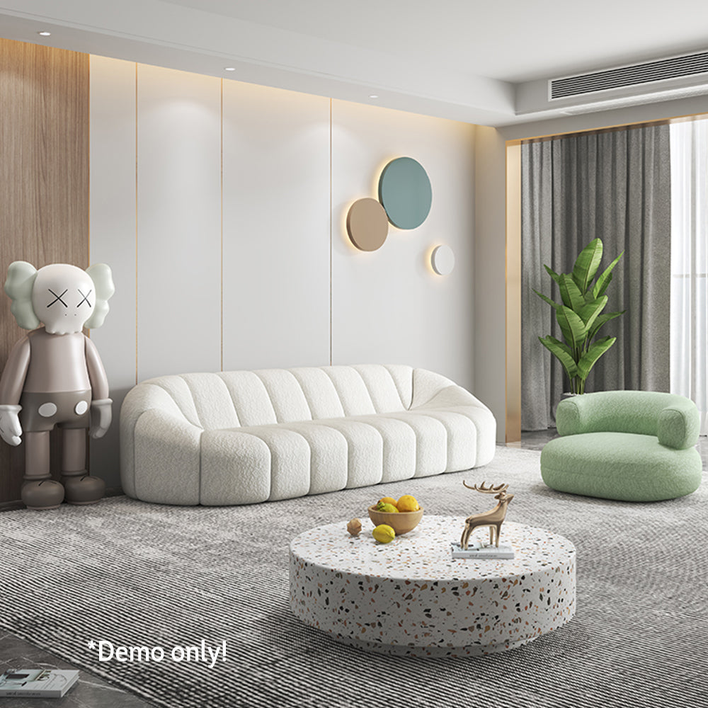 LIVARA SM1001 240cm Length Lamb Fleece Fabric Sofa Solid Wood Frame - Beige