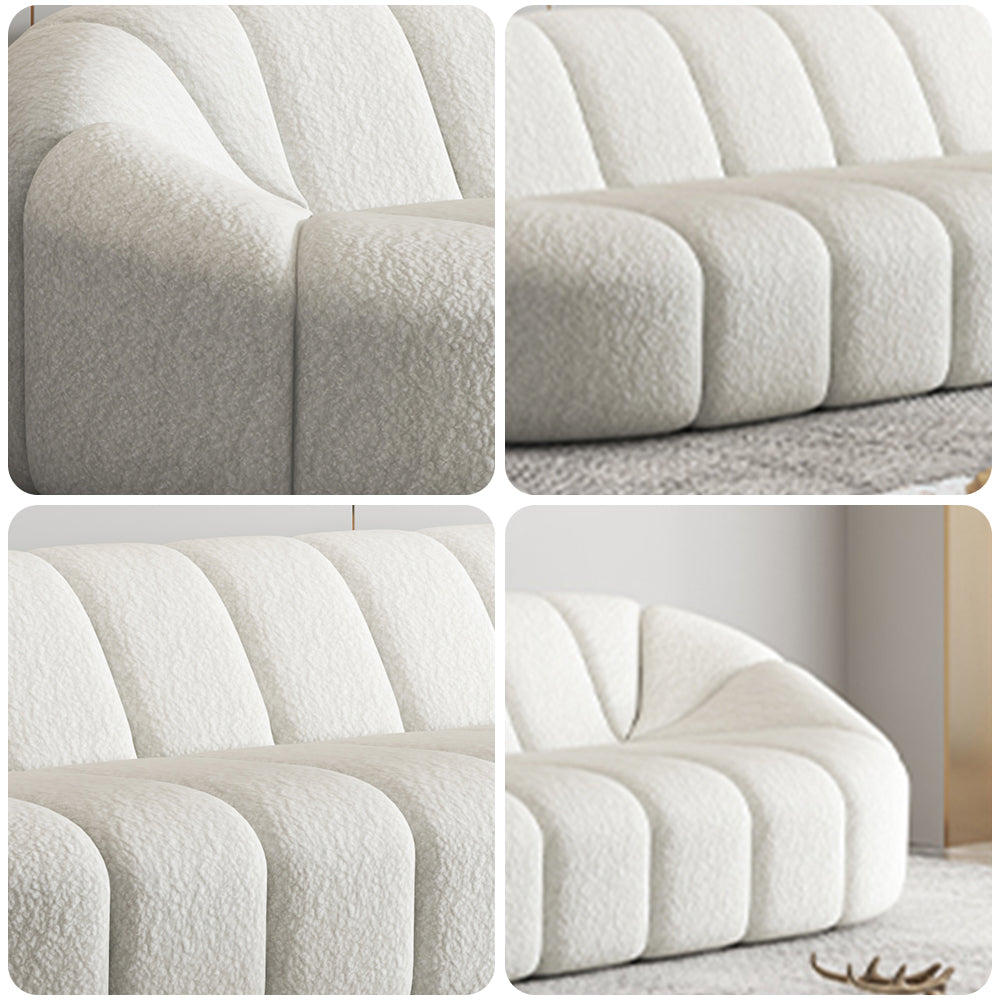 LIVARA SM1001 240cm Length Lamb Fleece Fabric Sofa Solid Wood Frame - Beige