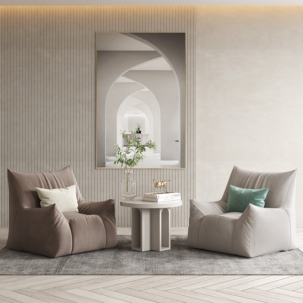 LIVARA Cream-Style Single Velvet Sofa With A Throw Pillow