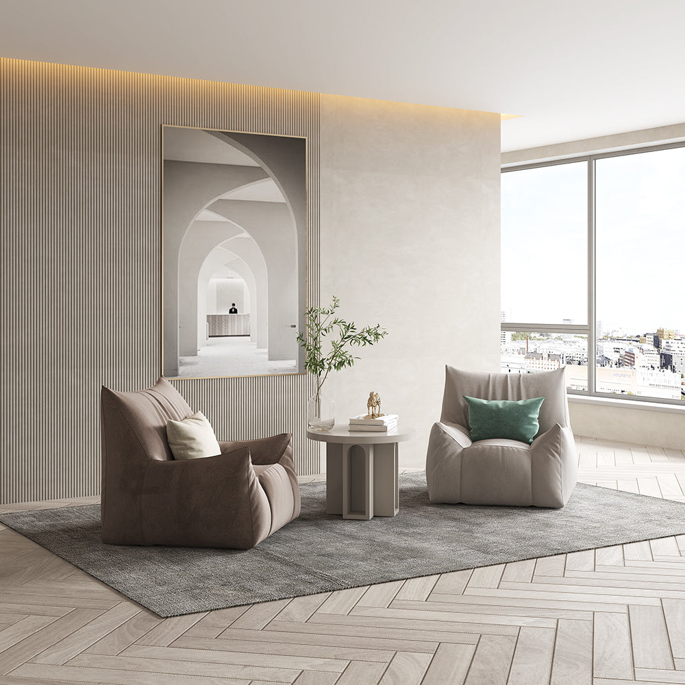 LIVARA Cream-Style Single Velvet Sofa With A Throw Pillow