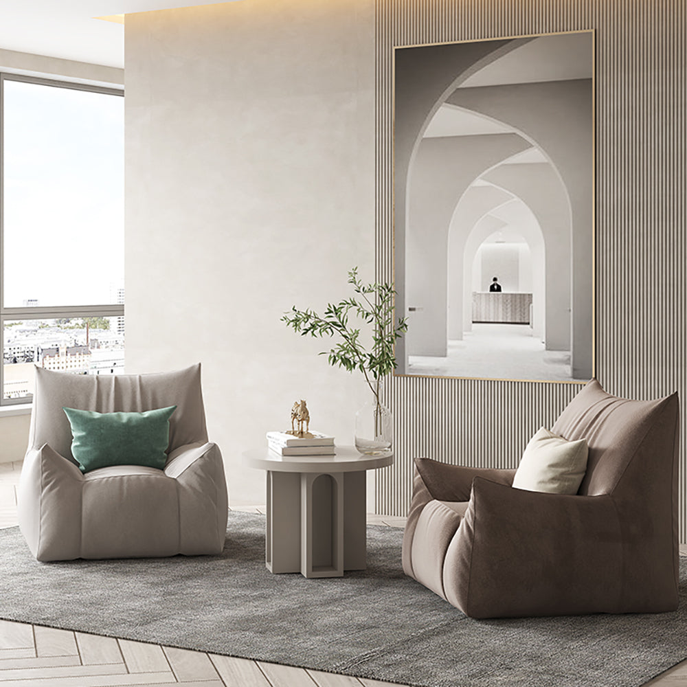 LIVARA Cream-Style Single Velvet Sofa With A Throw Pillow