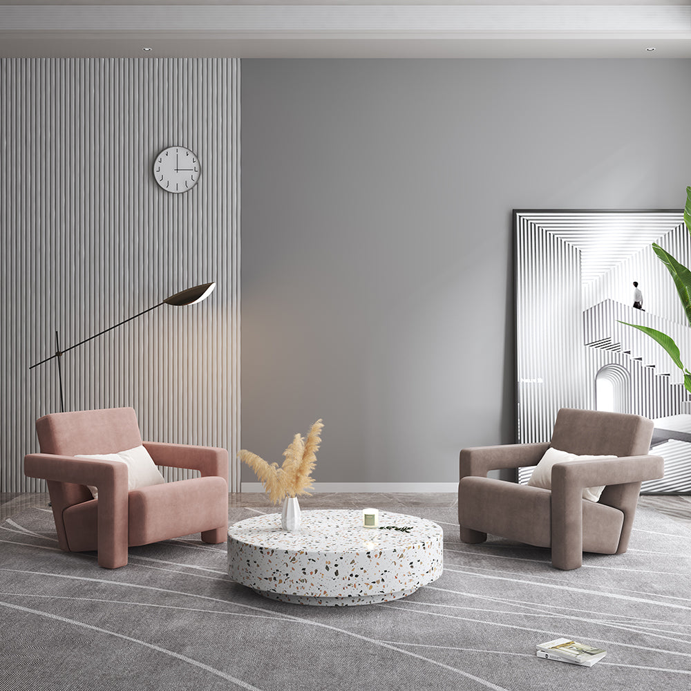 LIVARA SM1006 Cream-Style Single Velvet Sofa With A Throw Pillow