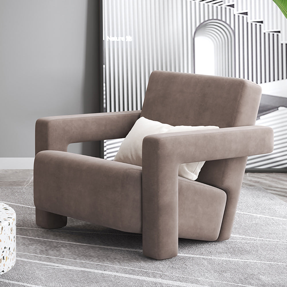 LIVARA SM1006 Cream-Style Single Velvet Sofa With A Throw Pillow