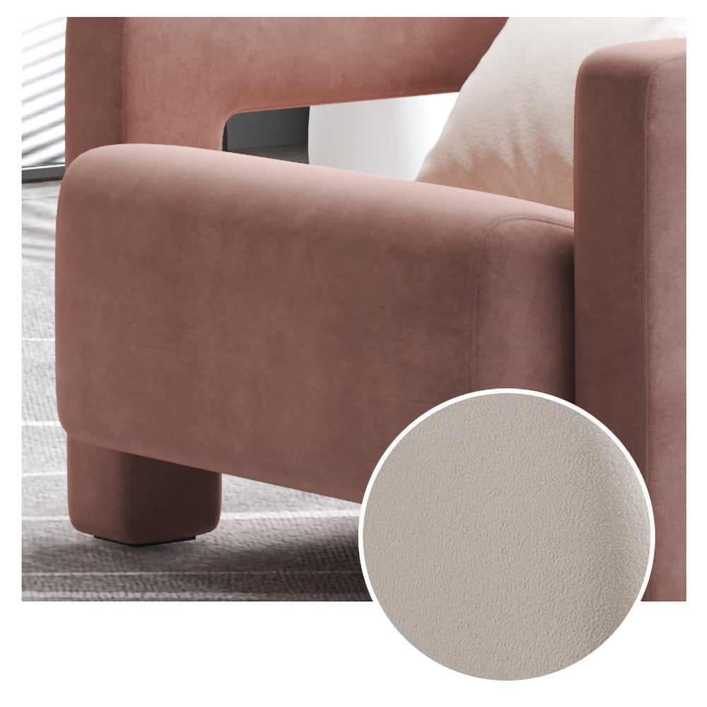 LIVARA SM1006 Cream-Style Single Velvet Sofa With A Throw Pillow