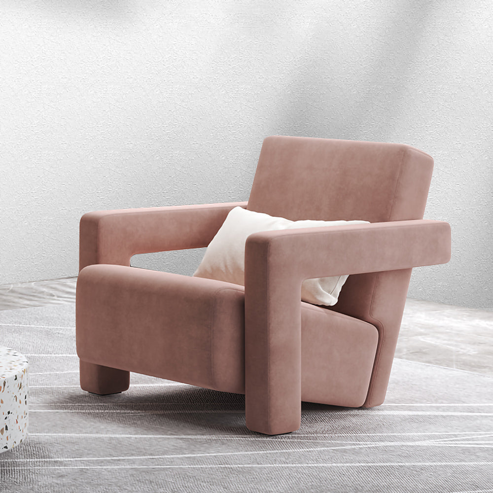 LIVARA SM1006 Cream-Style Single Velvet Sofa With A Throw Pillow