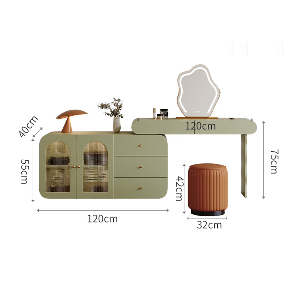 LIVARA 1006 Expandable Design 120cm Length LED Mirror Dressing Table With Stool - Green