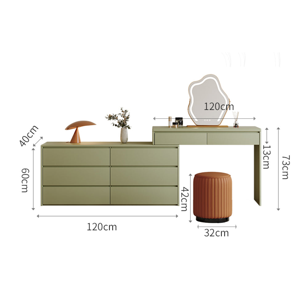 LIVARA 1008 Expandable Design 120cm Length LED Mirror Dressing Table With Stool - Green
