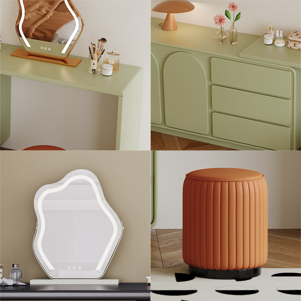 LIVARA 1009 Expandable Design 120cm Length LED Mirror Dressing Table With Stool - Green