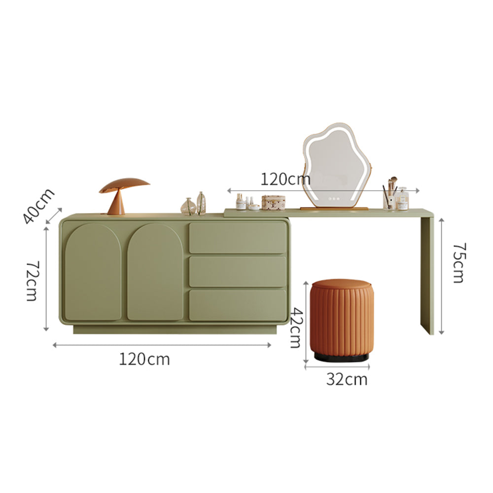 LIVARA 1009 Expandable Design 120cm Length LED Mirror Dressing Table With Stool - Green