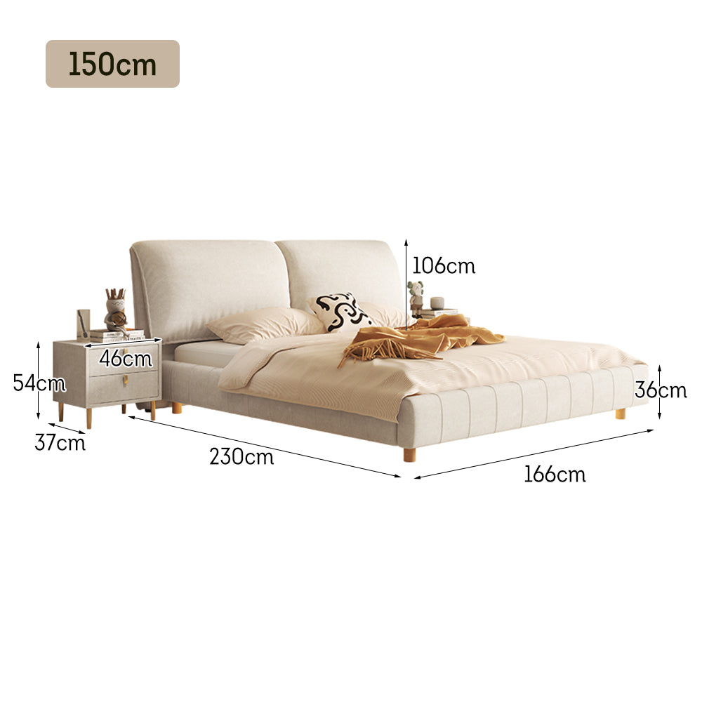 LIVARA SM1016 150/180cm Matte Fabric Sensor Light Bed With Two Bedside Tables - Beige