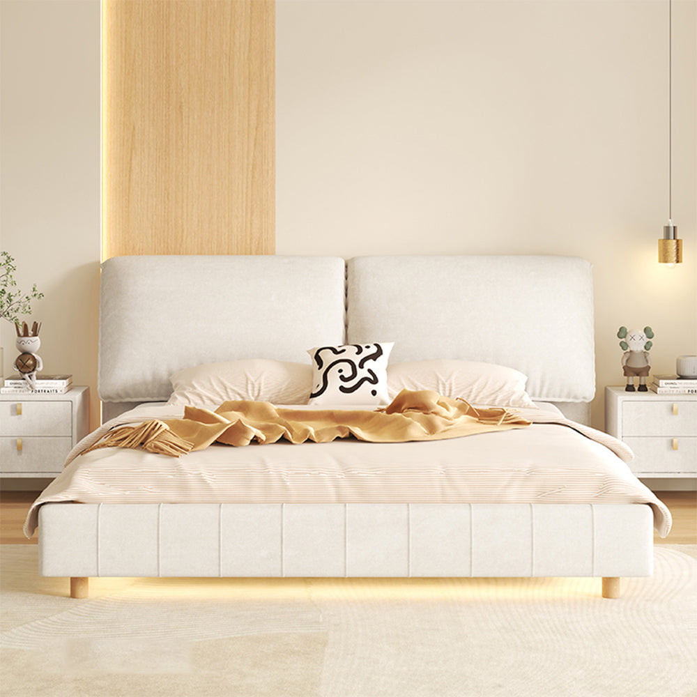 LIVARA SM1016 150/180cm Matte Fabric Sensor Light Bed With Two Bedside Tables - Beige