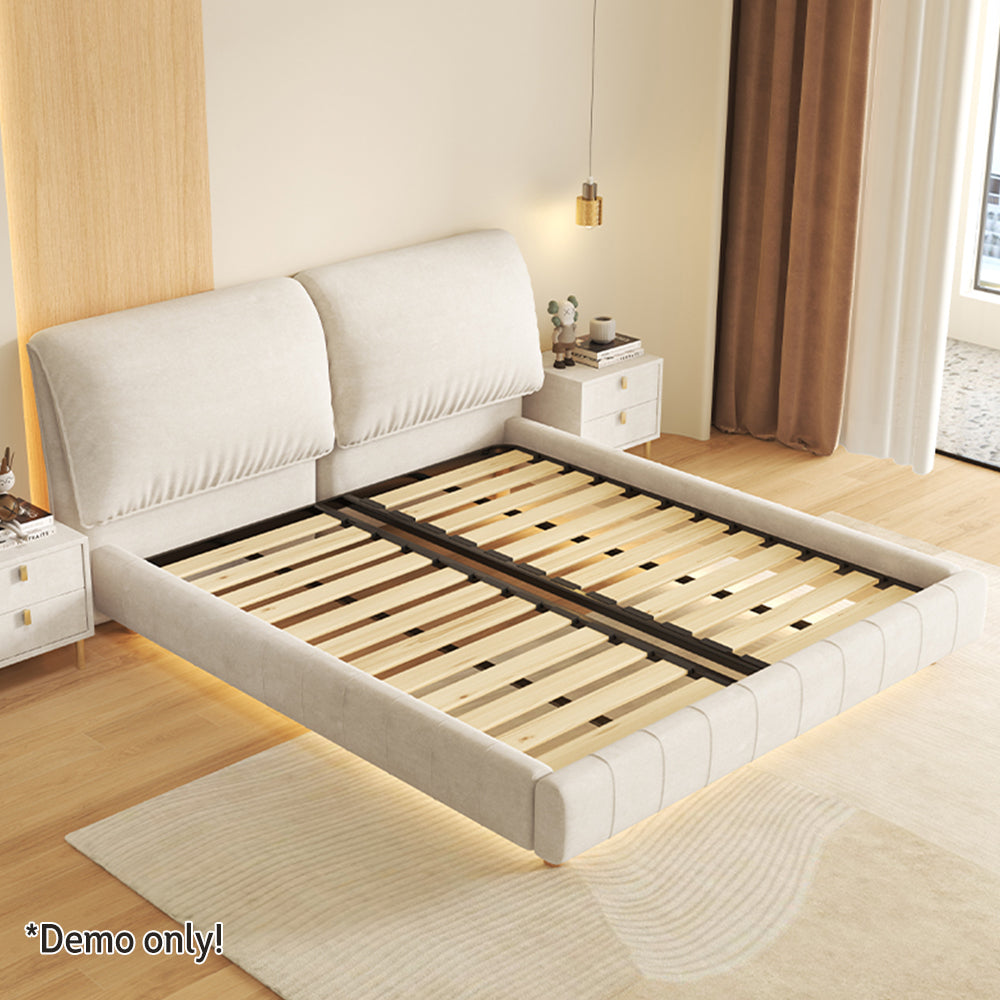 LIVARA SM1016 150/180cm Matte Fabric Sensor Light Bed With Two Bedside Tables - Beige