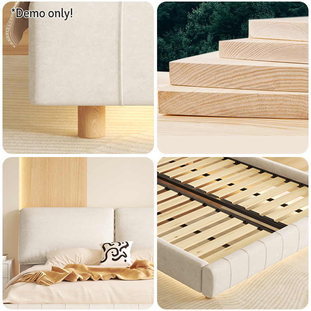 LIVARA SM1016 150/180cm Matte Fabric Sensor Light Bed With Two Bedside Tables - Beige