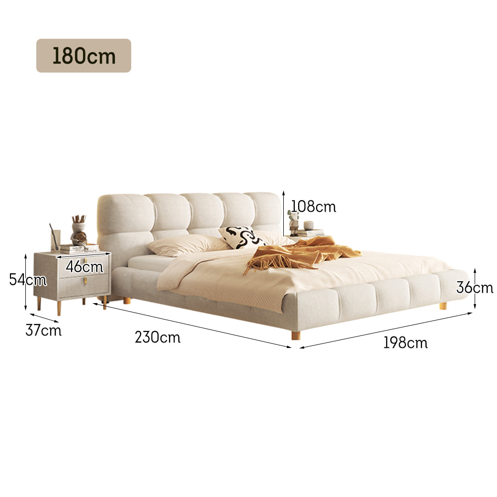 LIVARA SM1018 150/180cm Matte Fabric Sensor Light Bed With Two Bedside Tables - Beige